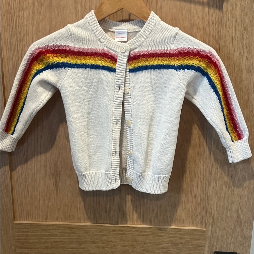Hanna Andersson Cream Cardigan with Rainbow Stripes